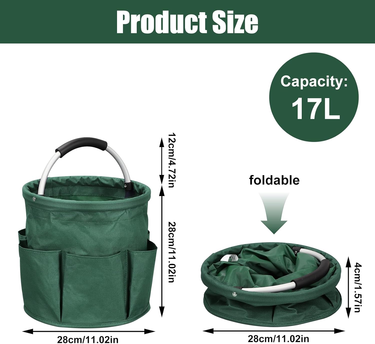 YearPeak 17L Foldable Cleaning Caddy with Pockets - Portable Storage Basket Organizer