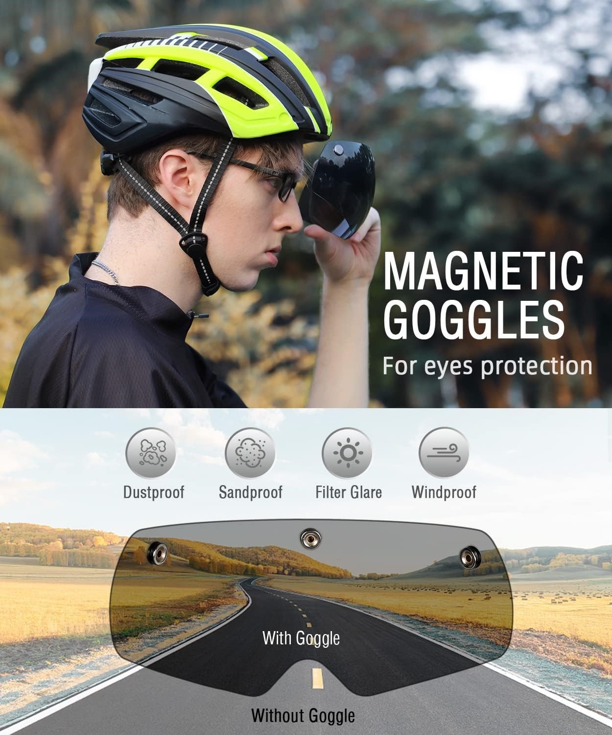 Cycling Best LED Ventilated Bike Helmet with Magnetic Visor & Adjustable Fit