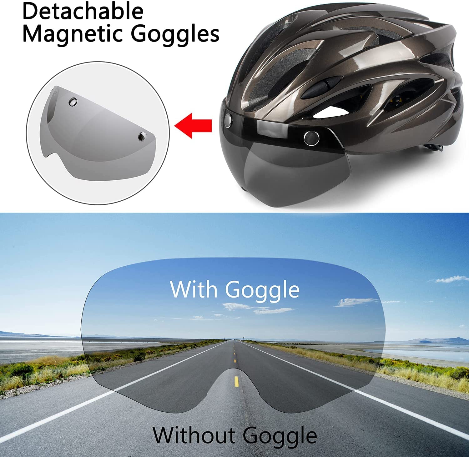 Cycling Best LED Bike Helmet with Magnetic Goggles – Adult Road & MTB