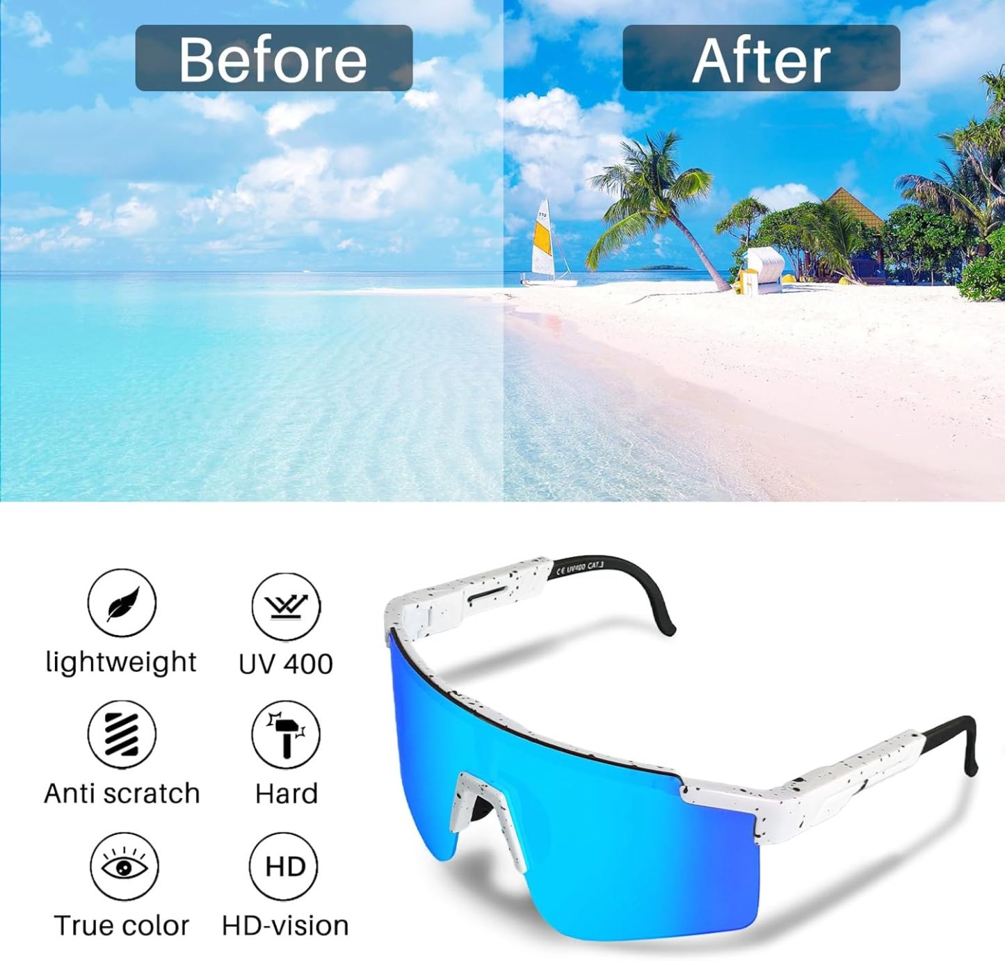 Cycling Best UV400 Sport Sunglasses - Adjustable Unisex Fit