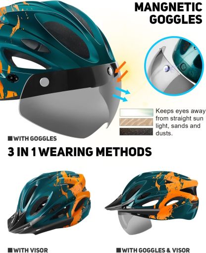 Cycling Best LED Bike Helmet with Magnetic Goggle  Sun Visor
