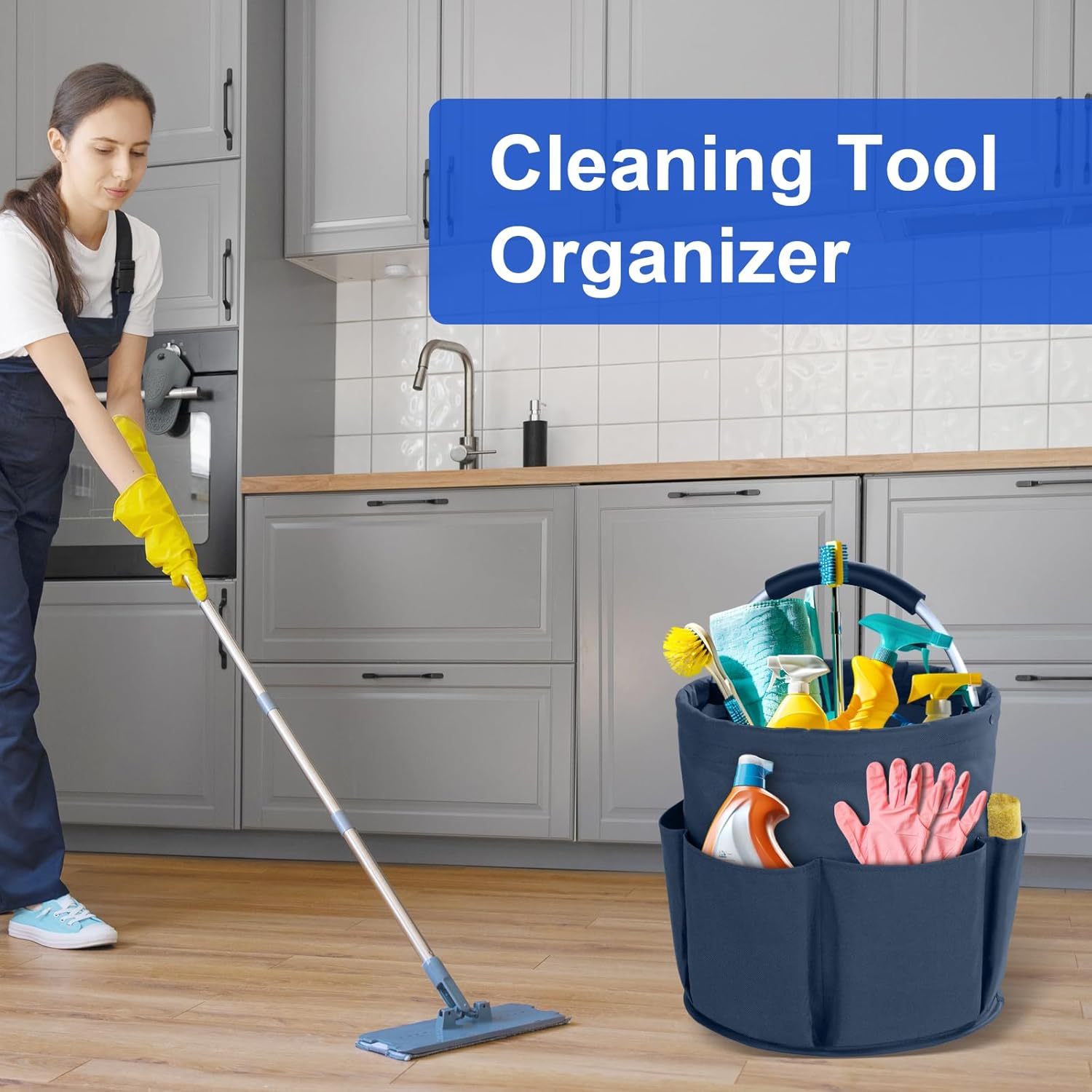 YearPeak 17L Foldable Cleaning Caddy with Pockets - Portable Storage Basket Organizer