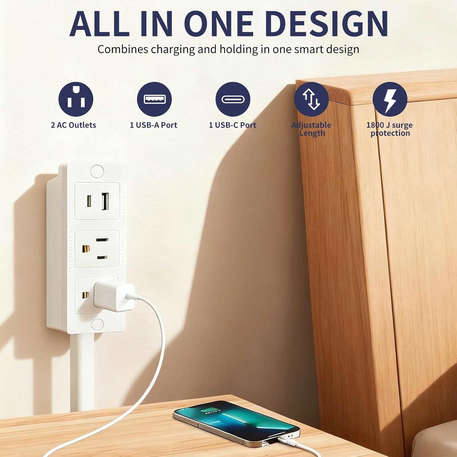 YearPeak Extendable Rotating Outlet & Power Strip with USB Ports