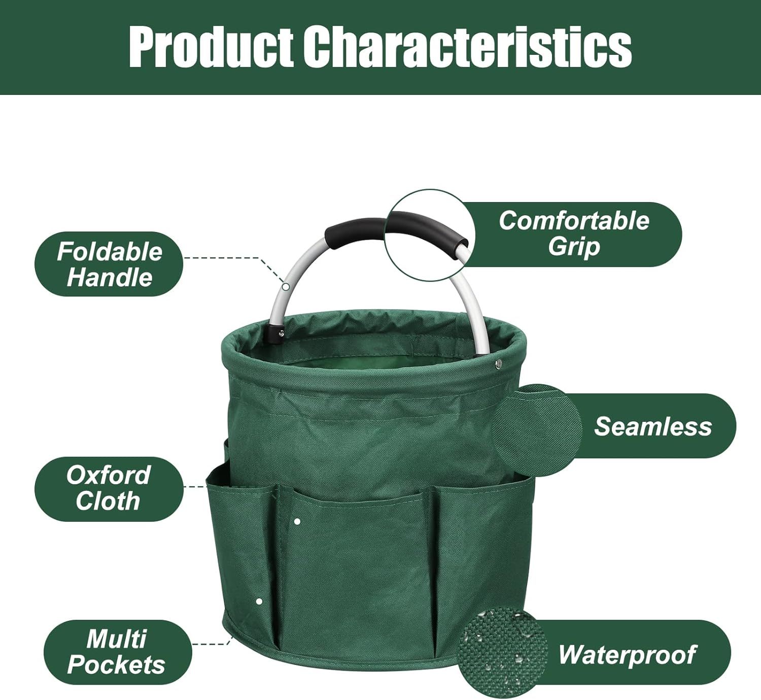 YearPeak 17L Foldable Cleaning Caddy with Pockets - Portable Storage Basket Organizer