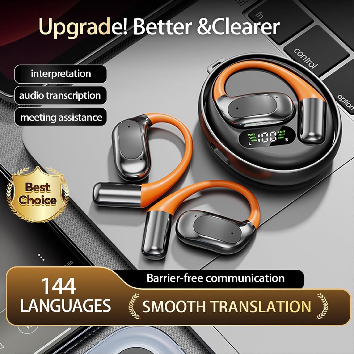 YearPeak AI translation earbuds - Real-Time 144 Language Bluetooth Headphones for iOS/Android