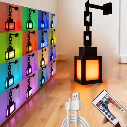 YearPeak Pixel Lantern Night Light - 16 Color RGB LED Lamp with Remote Control