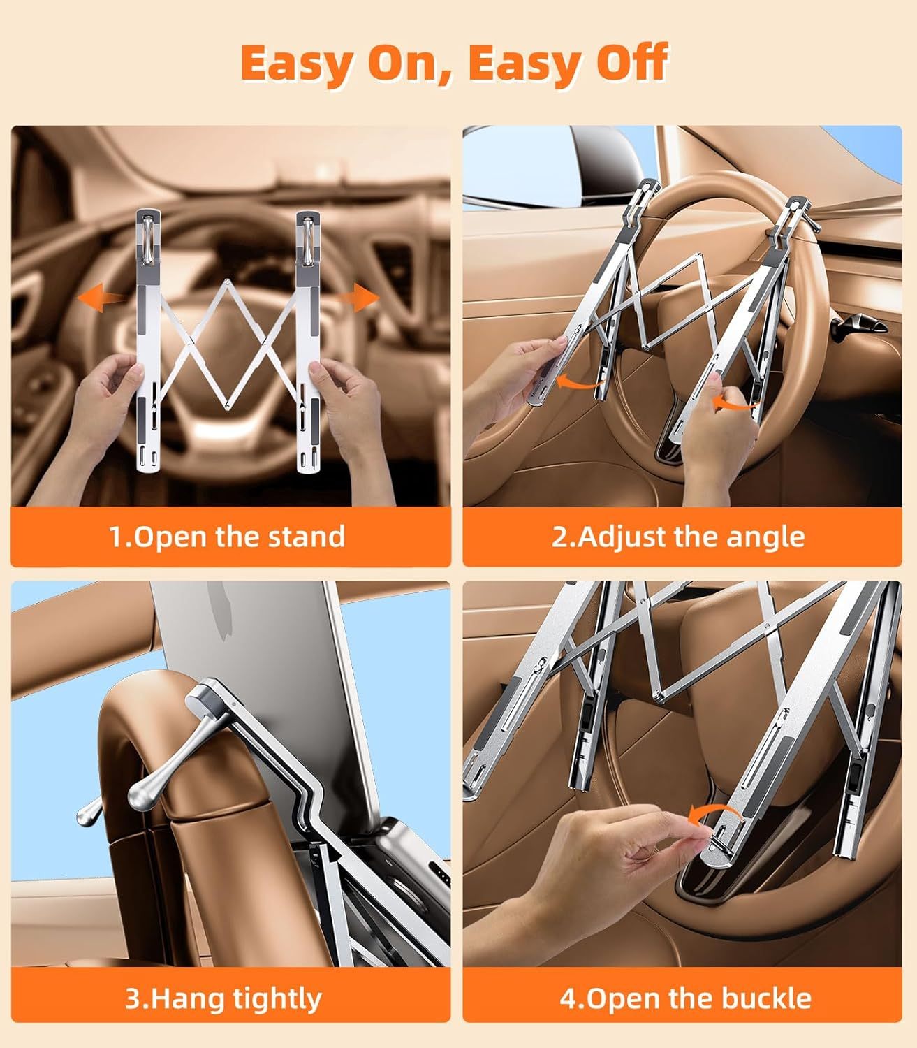 YearPeak Foldable Car Laptop Mount - Adjustable Steering Wheel Desk & Stand