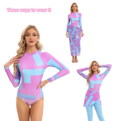 YearPeak Women's Tie-Dye Modest Burkini Set - 4PC UV Protection Swimwear