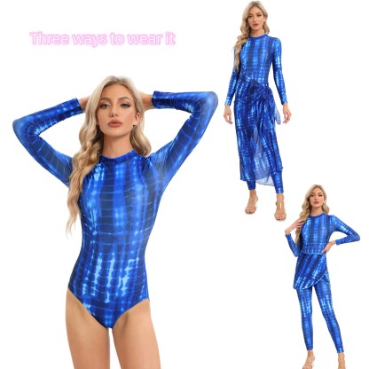 YearPeak Women's Tie-Dye Modest Burkini Set - 4PC UV Protection Swimwear