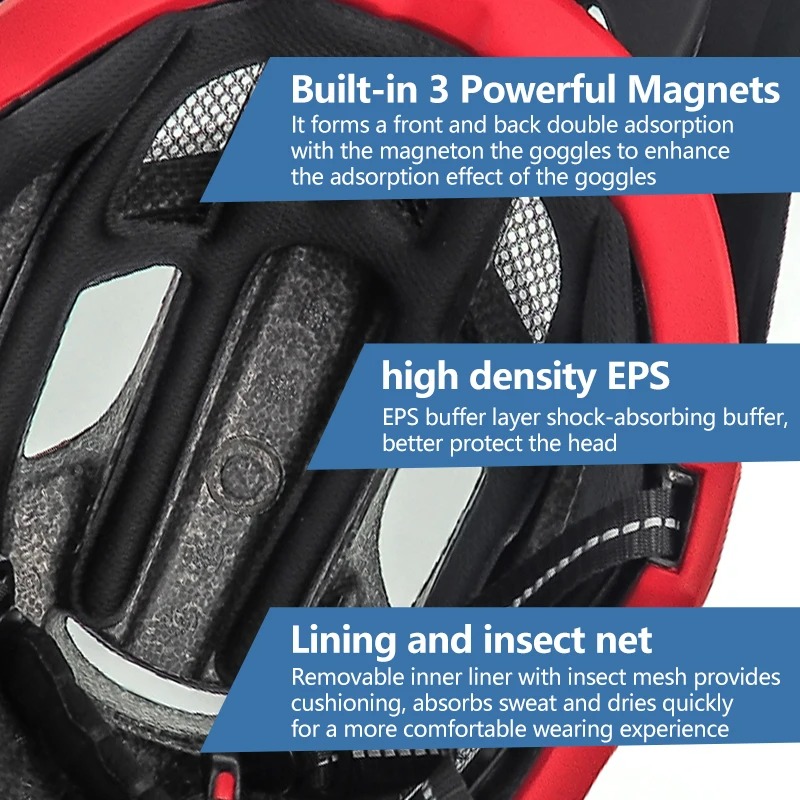 Cycling Best Adjustable MTB Helmet with LED Light, Visor & Magnetic Glasses