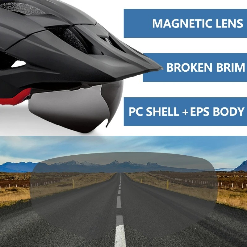 Cycling Best Adjustable MTB Helmet with LED Light, Visor & Magnetic Glasses