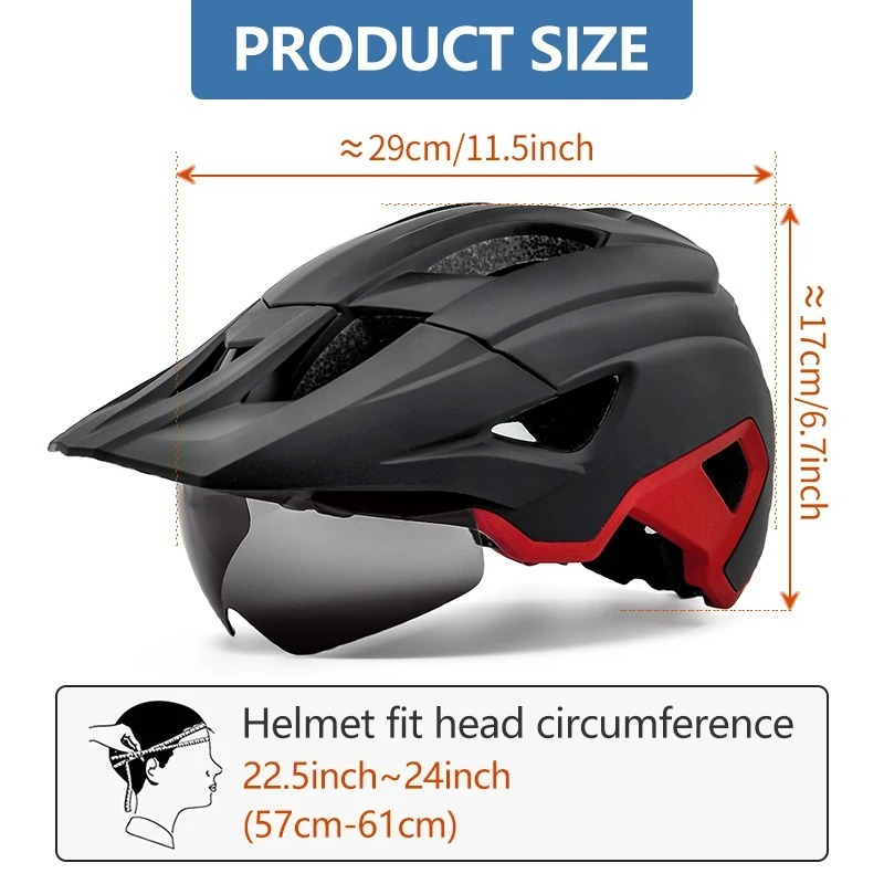 Cycling Best Adjustable MTB Helmet with LED Light, Visor & Magnetic Glasses