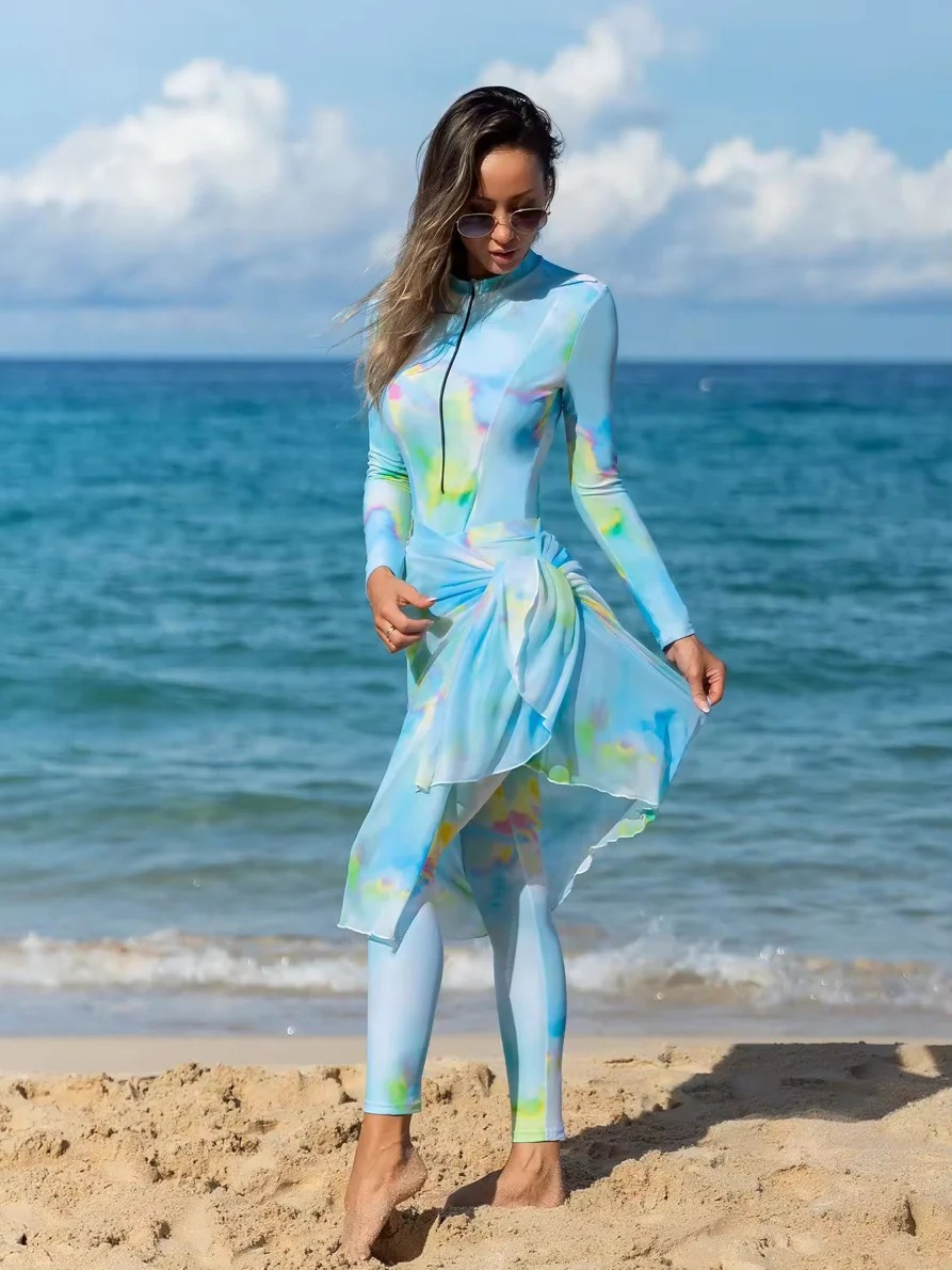 YearPeak Zip-Front Monokini Set with Cover-Up & Pants Swim suit