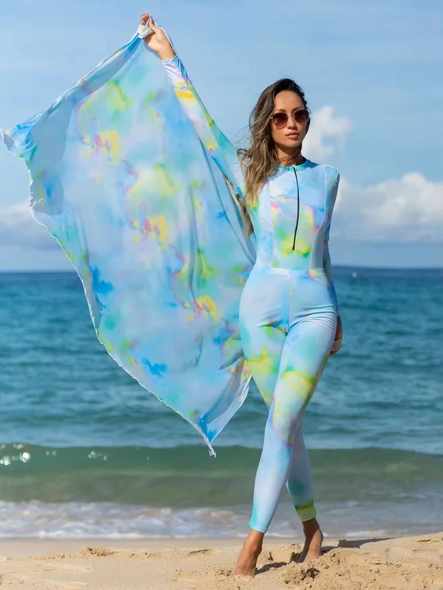 YearPeak Zip-Front Monokini Set with Cover-Up & Pants Swim suit