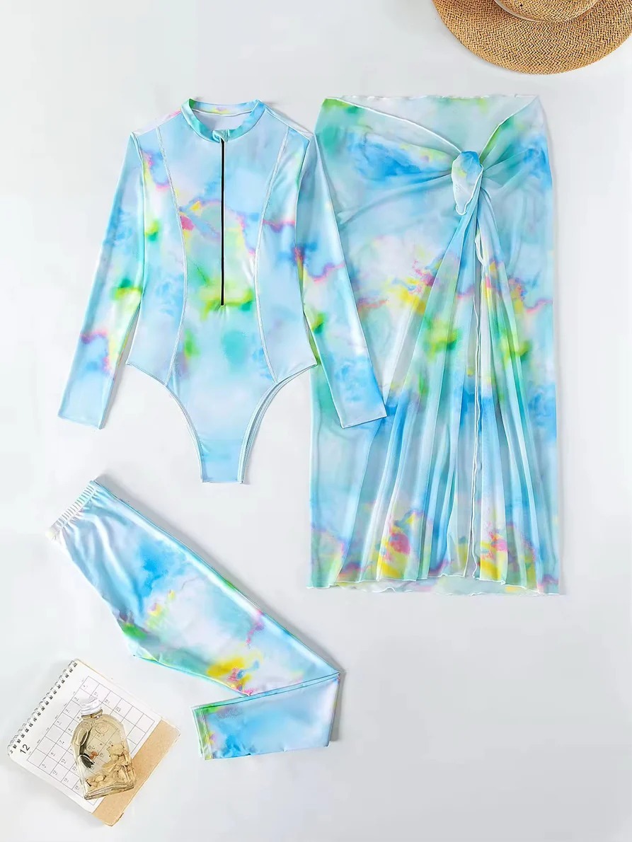 YearPeak Zip-Front Monokini Set with Cover-Up & Pants Swim suit