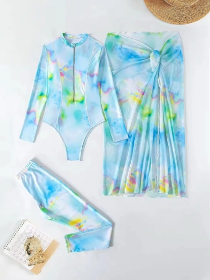 YearPeak Zip-Front Monokini Set with Cover-Up & Pants Swim suit