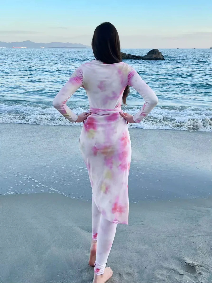 YearPeak Zip-Front Monokini Set with Cover-Up & Pants Swim suit