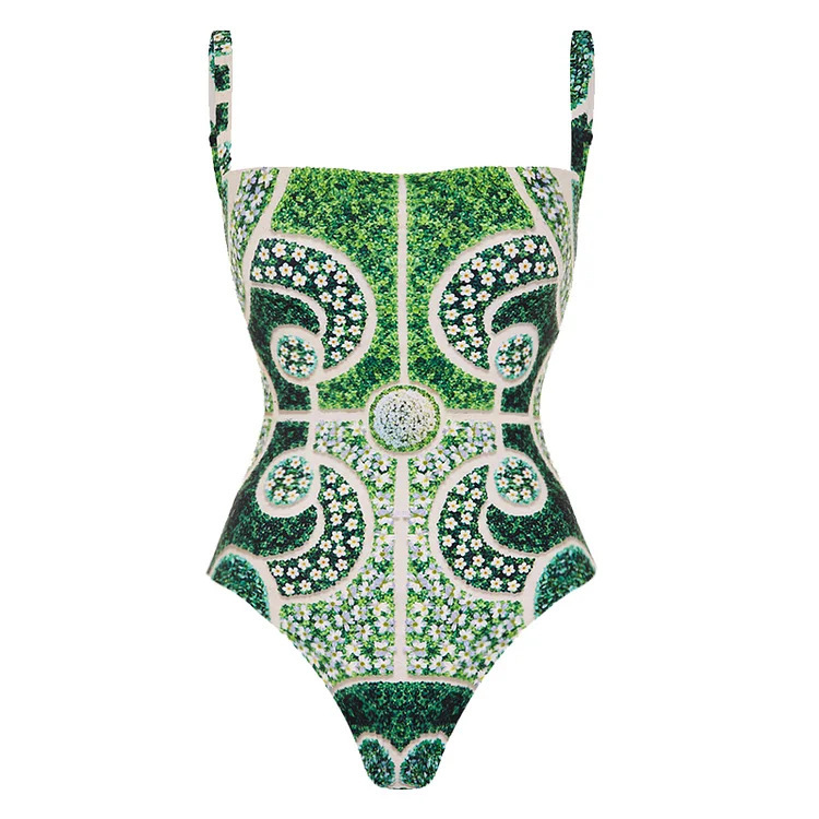 YearPeak Garden Printed One Piece Swimsuit and Sarong