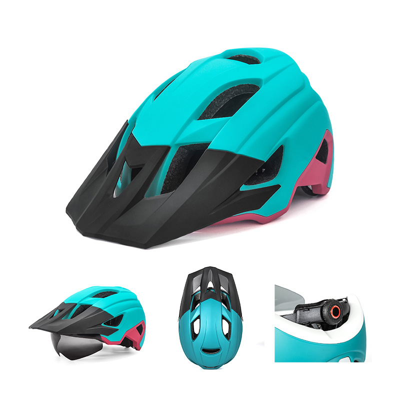 Cycling Best Adjustable MTB Helmet with LED Light, Visor & Magnetic Glasses