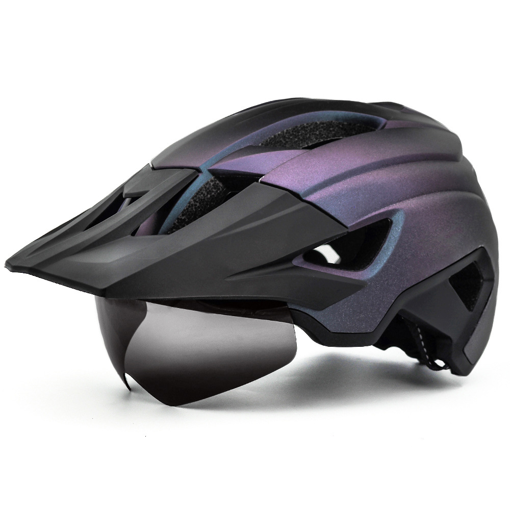 Cycling Best Adjustable MTB Helmet with LED Light, Visor & Magnetic Gl
