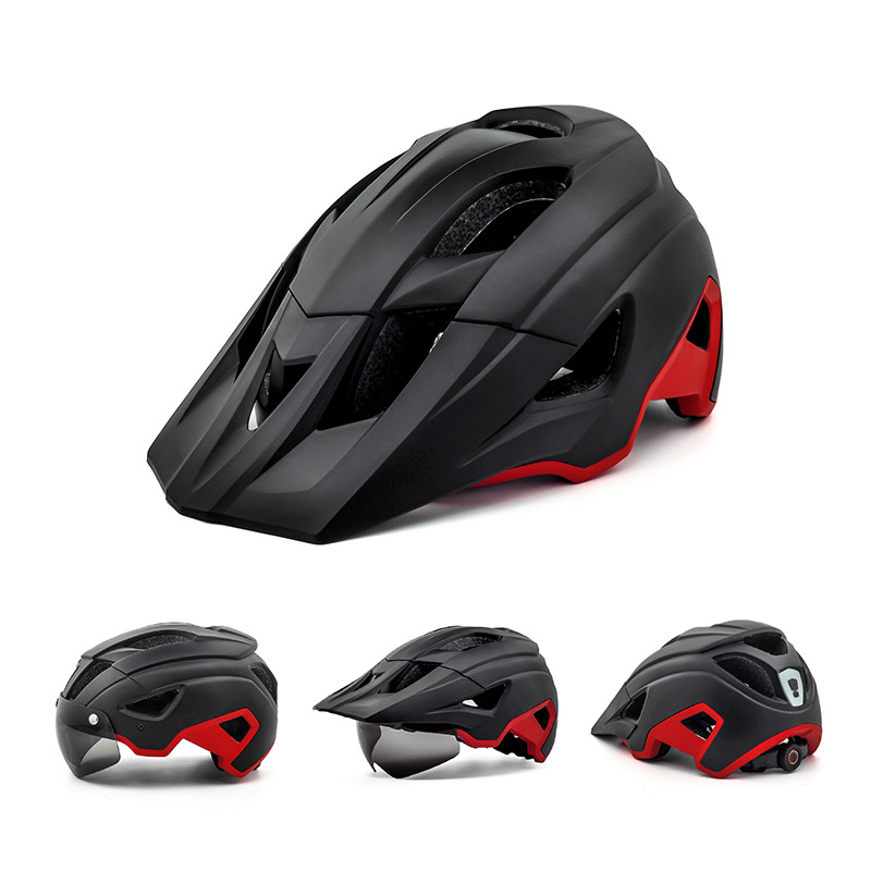 Cycling Best Adjustable MTB Helmet with LED Light, Visor & Magnetic Glasses