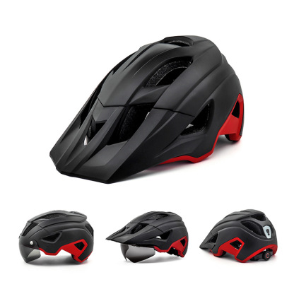Cycling Best Adjustable MTB Helmet with LED Light, Visor & Magnetic Glasses