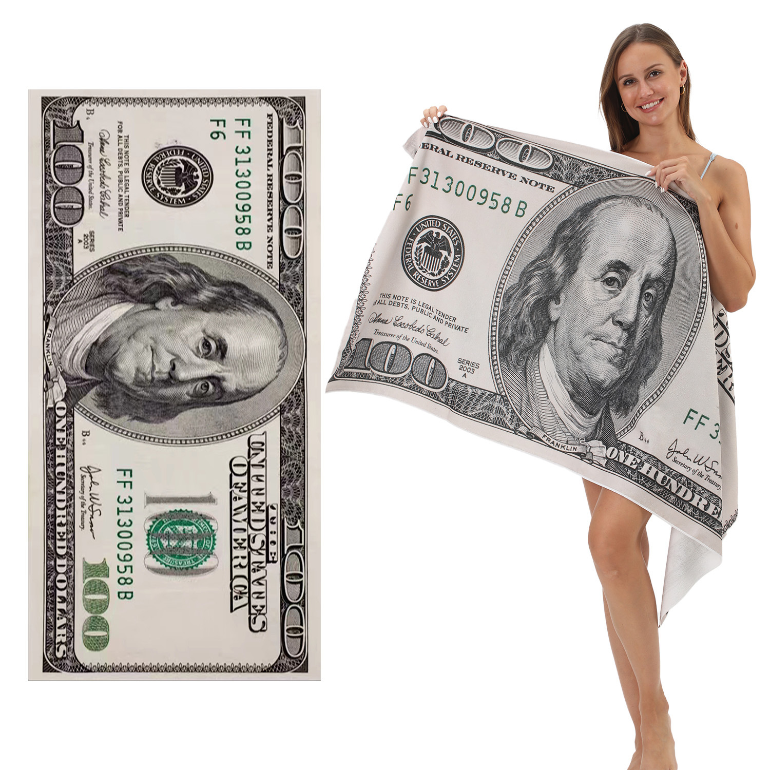 YearPeak 100 Dollar Bill Beach Towel - Large, Soft & Fun Pool Towel for Adults & Kids