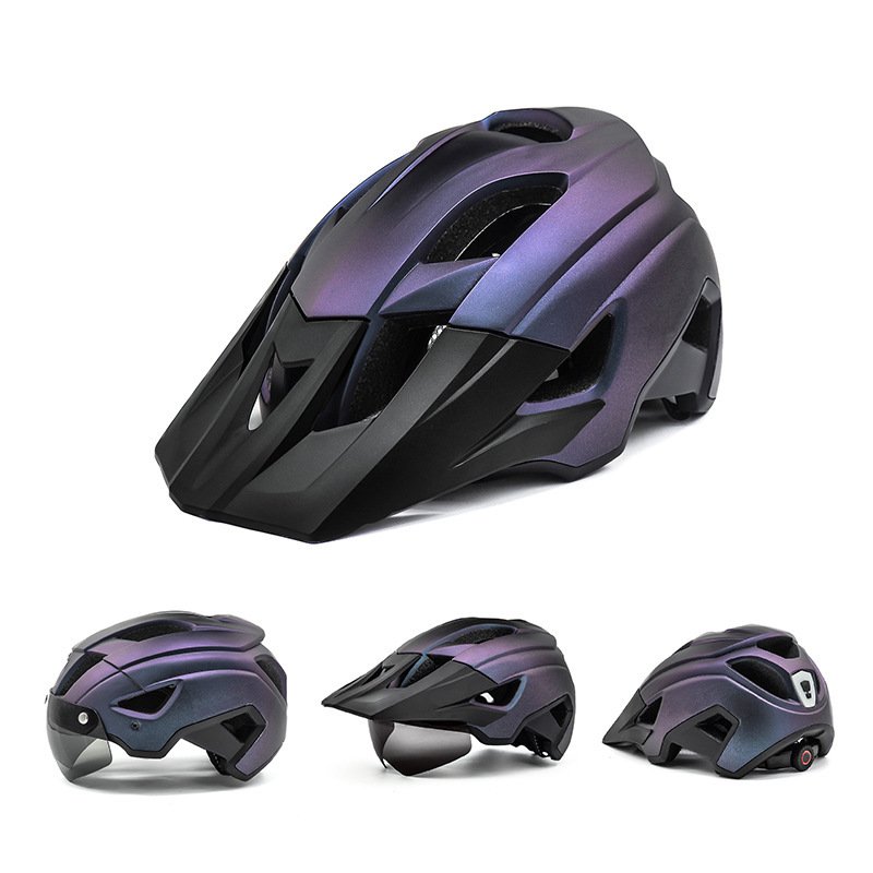 Cycling Best Adjustable MTB Helmet with LED Light, Visor & Magnetic Glasses