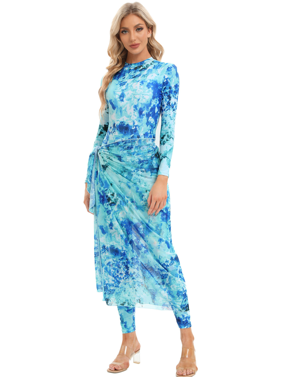 YearPeak Women's Tie-Dye Modest Burkini Set - 4PC UV Protection Swimwear
