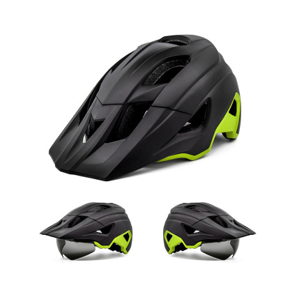 Cycling Best Adjustable MTB Helmet with LED Light, Visor & Magnetic Glasses