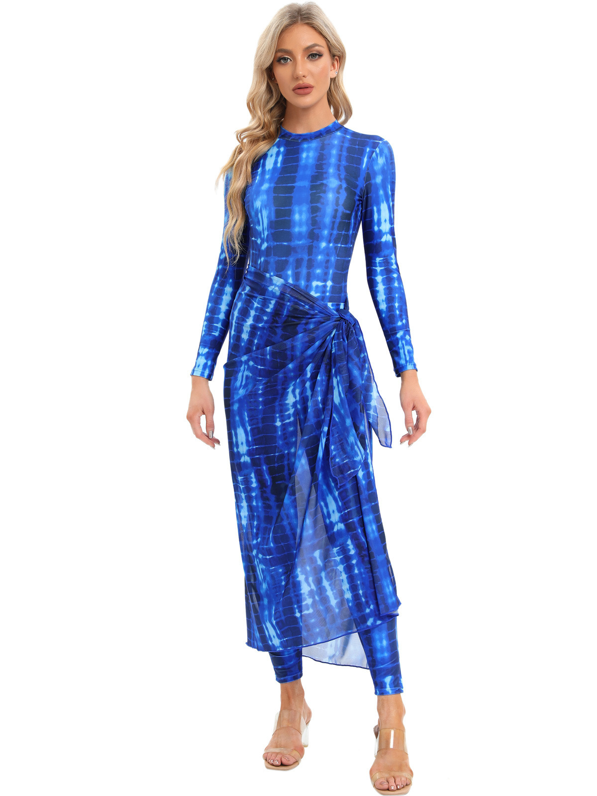 YearPeak Women's Tie-Dye Modest Burkini Set - 4PC UV Protection Swimwear