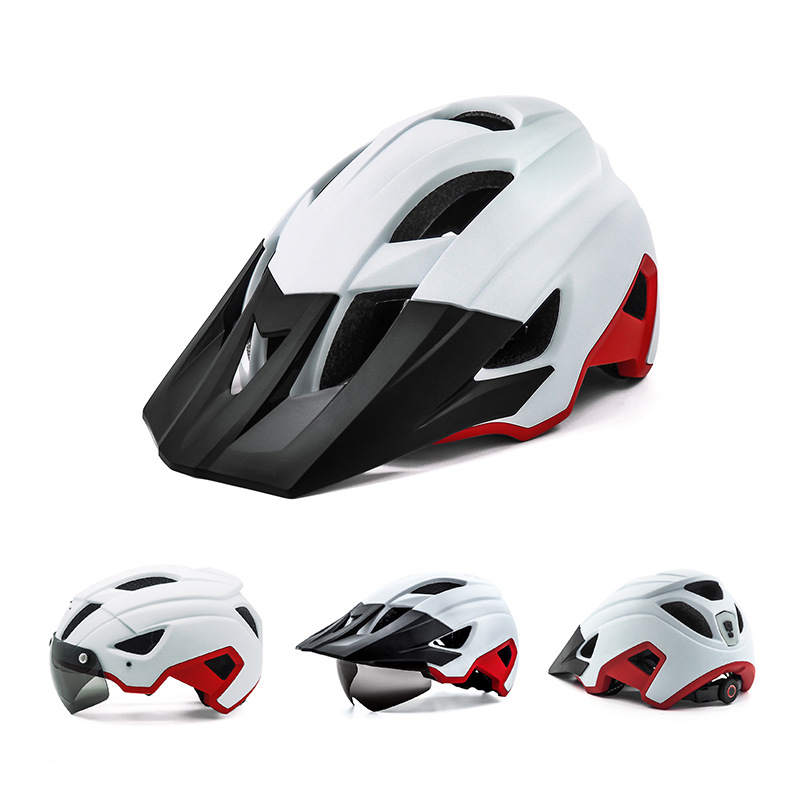 Cycling Best Adjustable MTB Helmet with LED Light, Visor & Magnetic Glasses