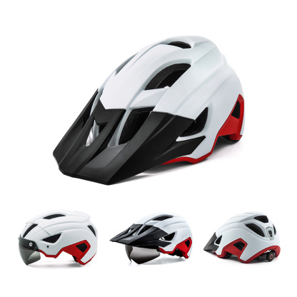 Cycling Best Adjustable MTB Helmet with LED Light, Visor & Magnetic Glasses