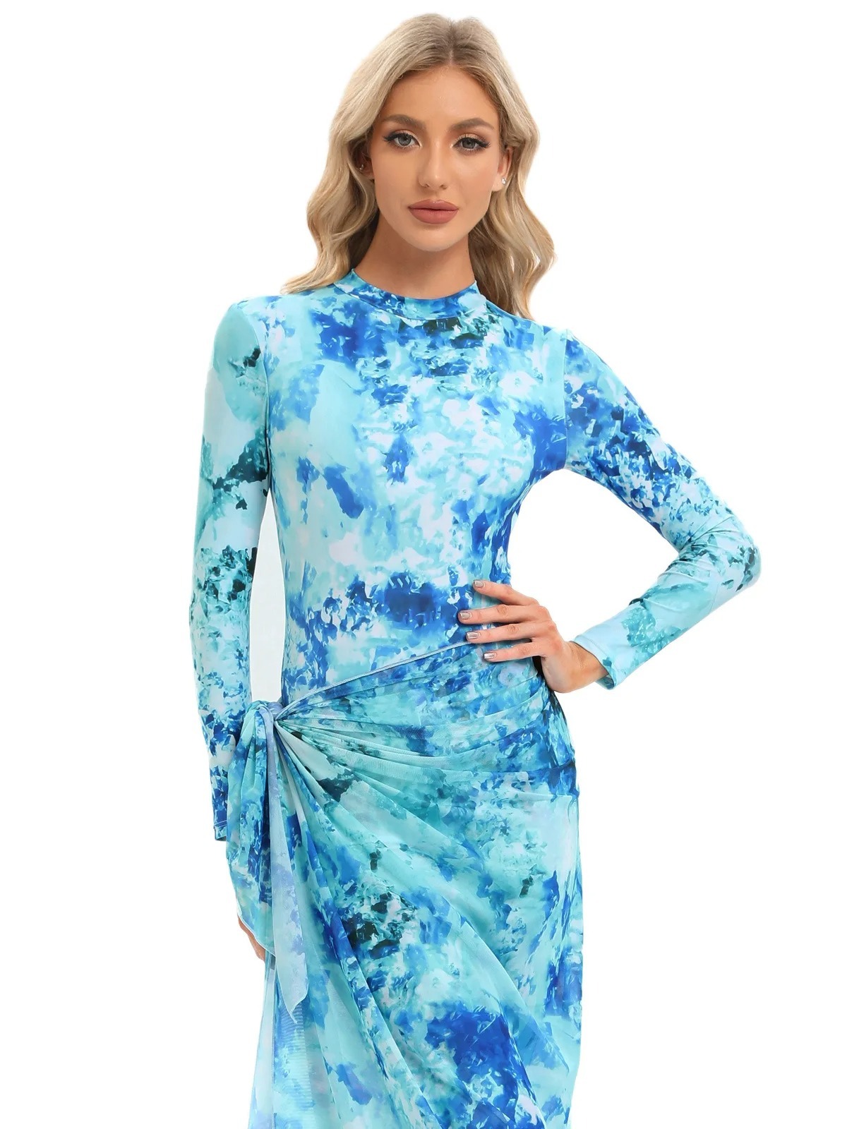 YearPeak Women's Tie-Dye Modest Burkini Set - 4PC UV Protection Swimwear