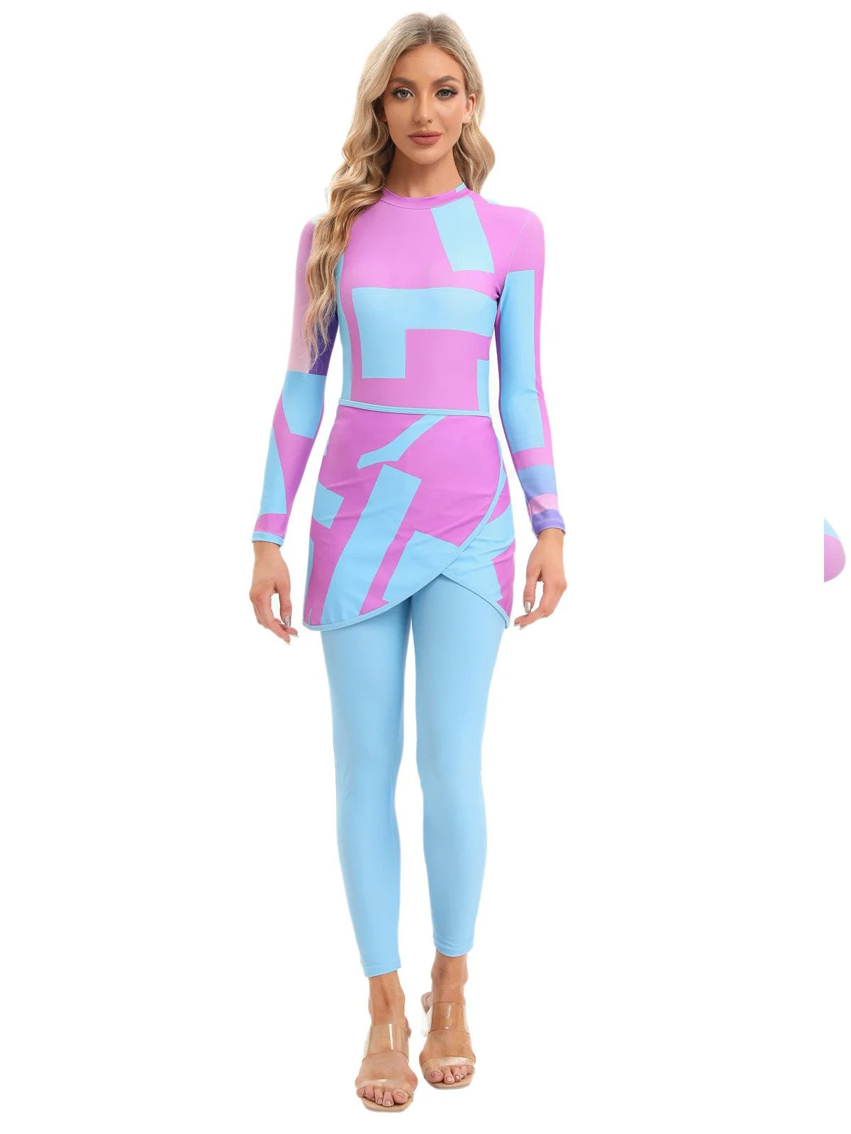 YearPeak Women's Tie-Dye Modest Burkini Set - 4PC UV Protection Swimwear