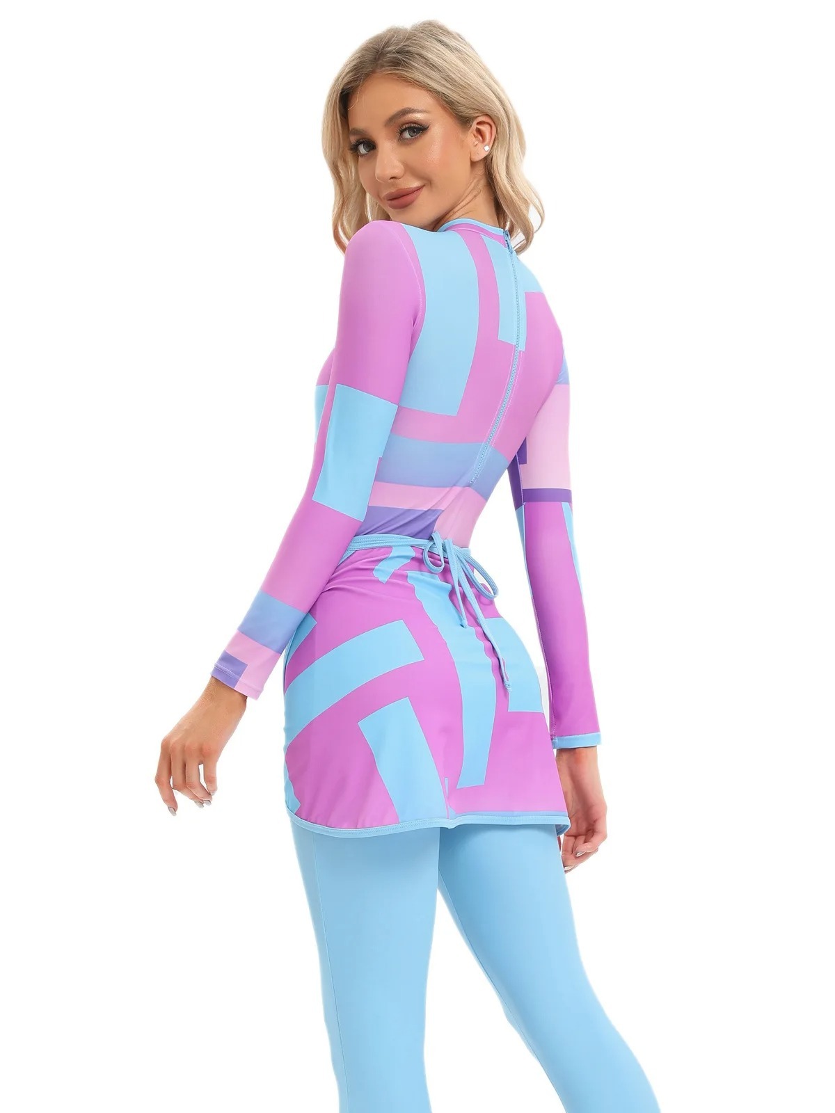 YearPeak Women's Tie-Dye Modest Burkini Set - 4PC UV Protection Swimwear