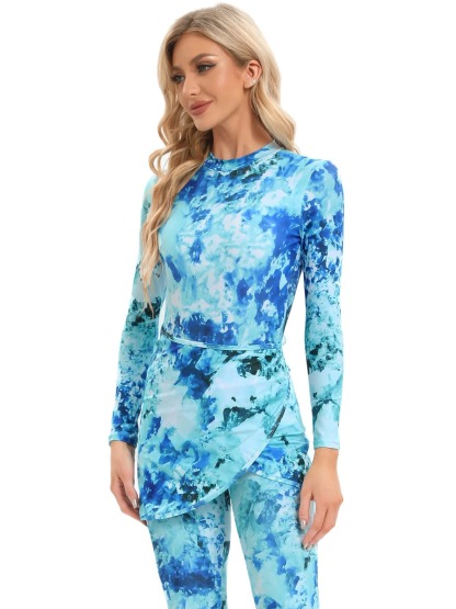 YearPeak Women's Tie-Dye Modest Burkini Set - 4PC UV Protection Swimwear