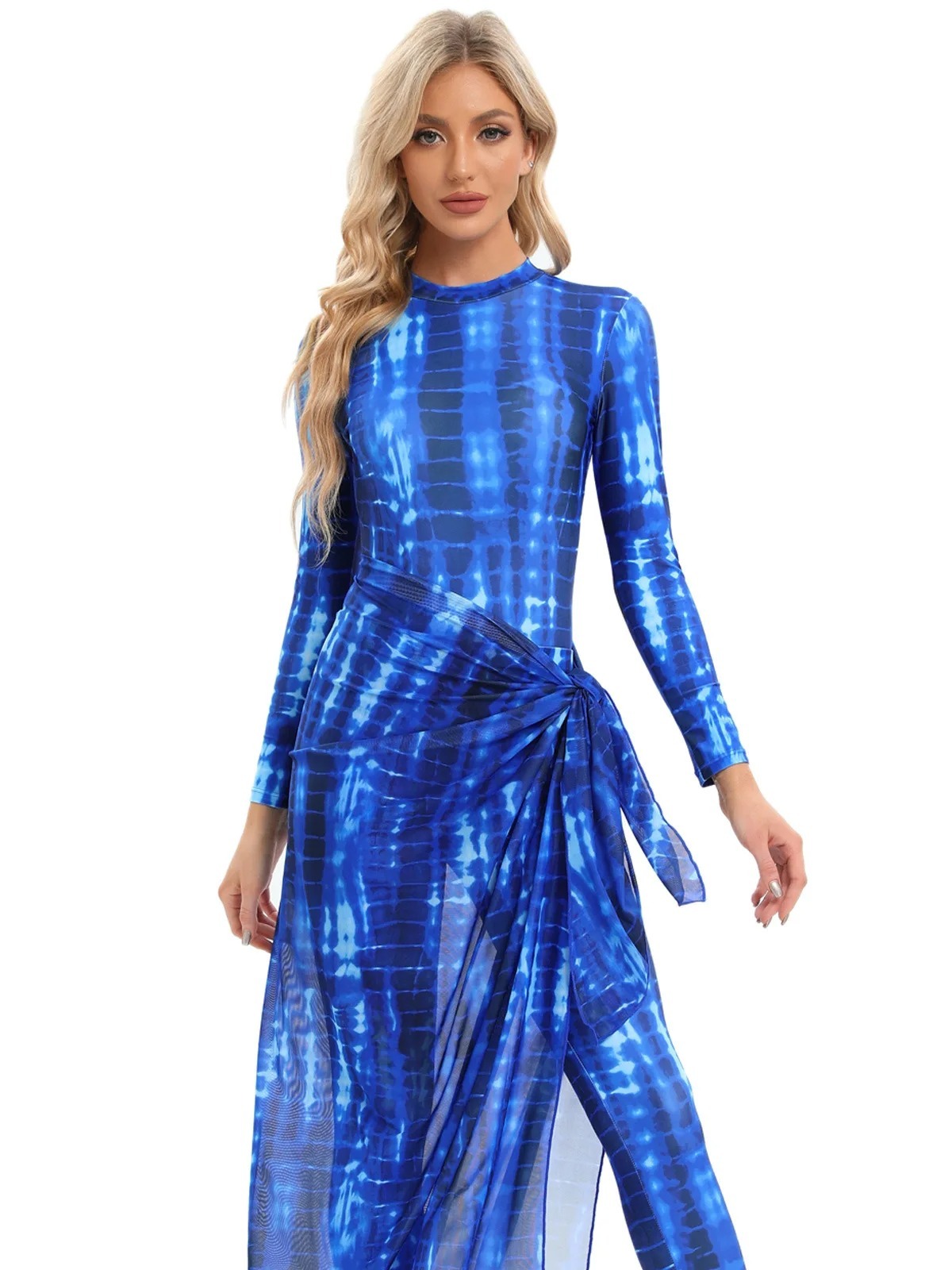 YearPeak Women's Tie-Dye Modest Burkini Set - 4PC UV Protection Swimwear