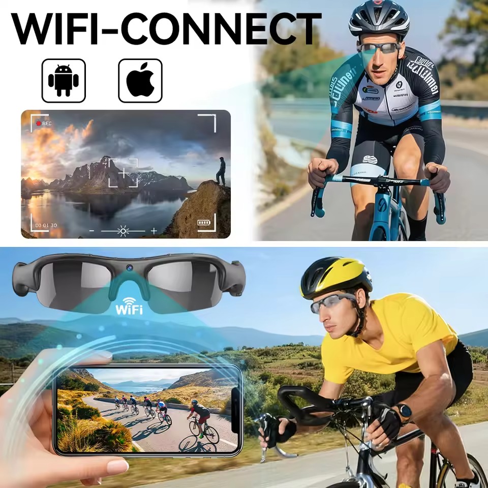 YearPeak HD 1080P WiFi Sports Camera Glasses - Cycling Recording Glasses with Audio, Hands-Free Action Cam