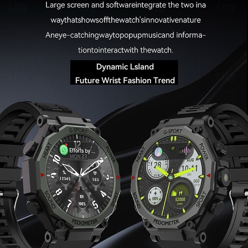 YearPeak Smart Watch for Men - 1.52" Fitness Tracker, Heart Rate Monitor, Bluetooth Calls, LED Flashlight