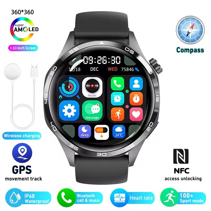 YearPeak Smartwatch - 1.53" AMOLED, Health Tracker, Bluetooth Call, Wa
