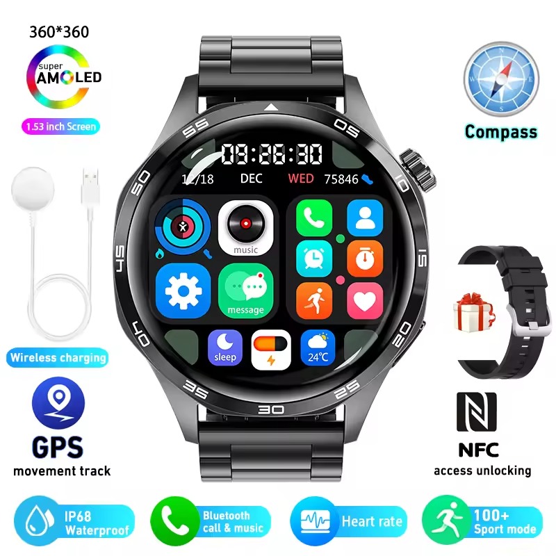 YearPeak Smartwatch - 1.53" AMOLED, Health Tracker, Bluetooth Call, Waterproof