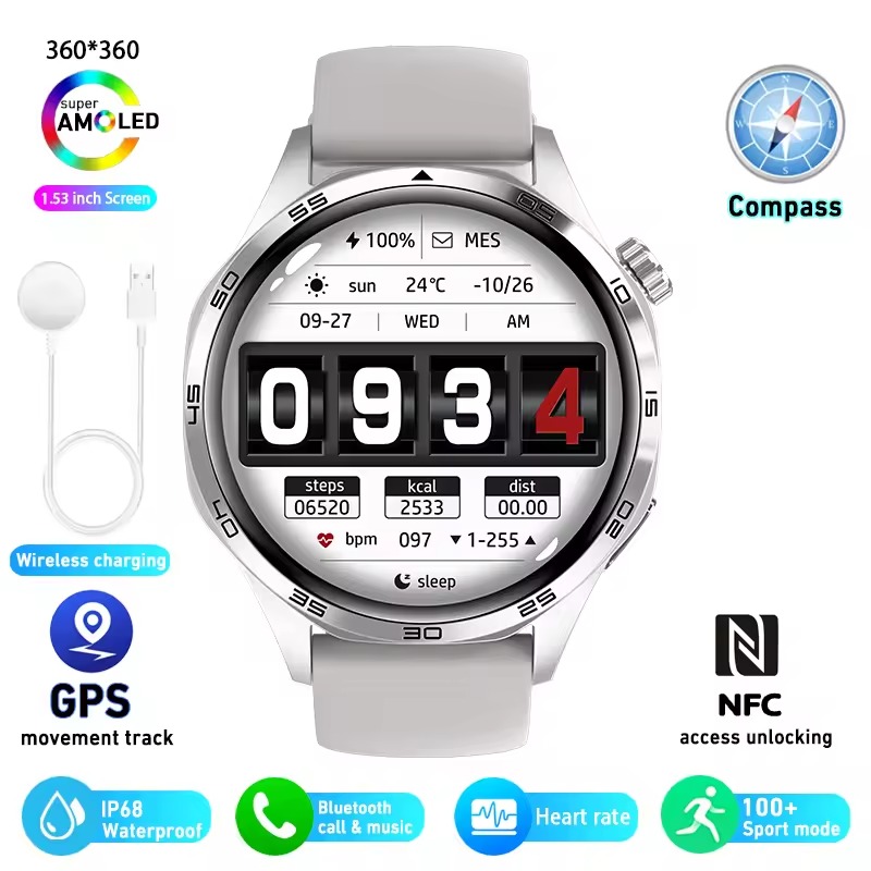 YearPeak Smartwatch - 1.53" AMOLED, Health Tracker, Bluetooth Call, Wa