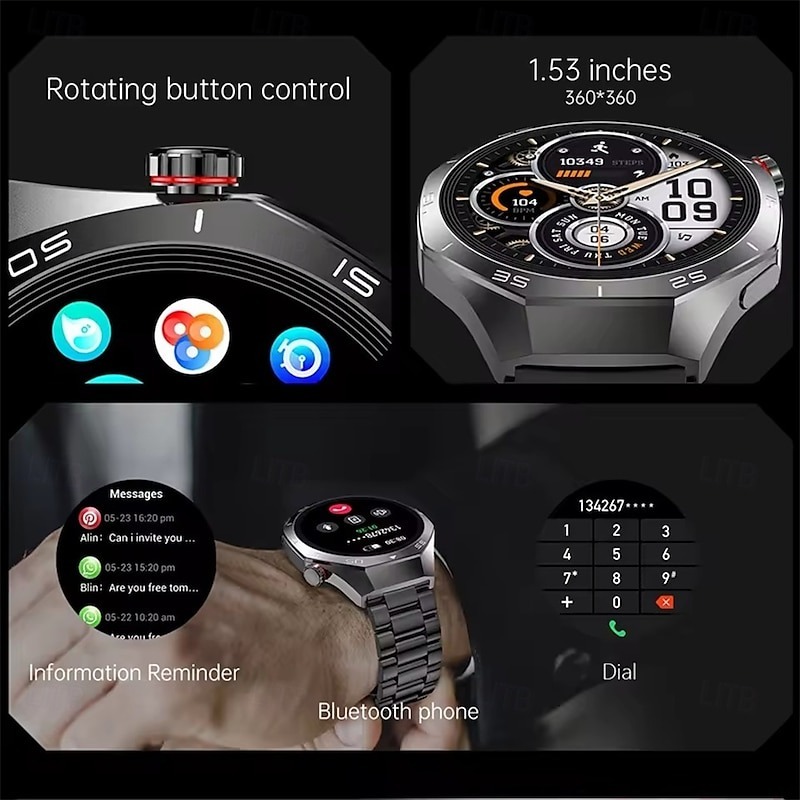 YearPeak Smartwatch - 1.53" AMOLED, Health Tracker, Bluetooth Call, Waterproof