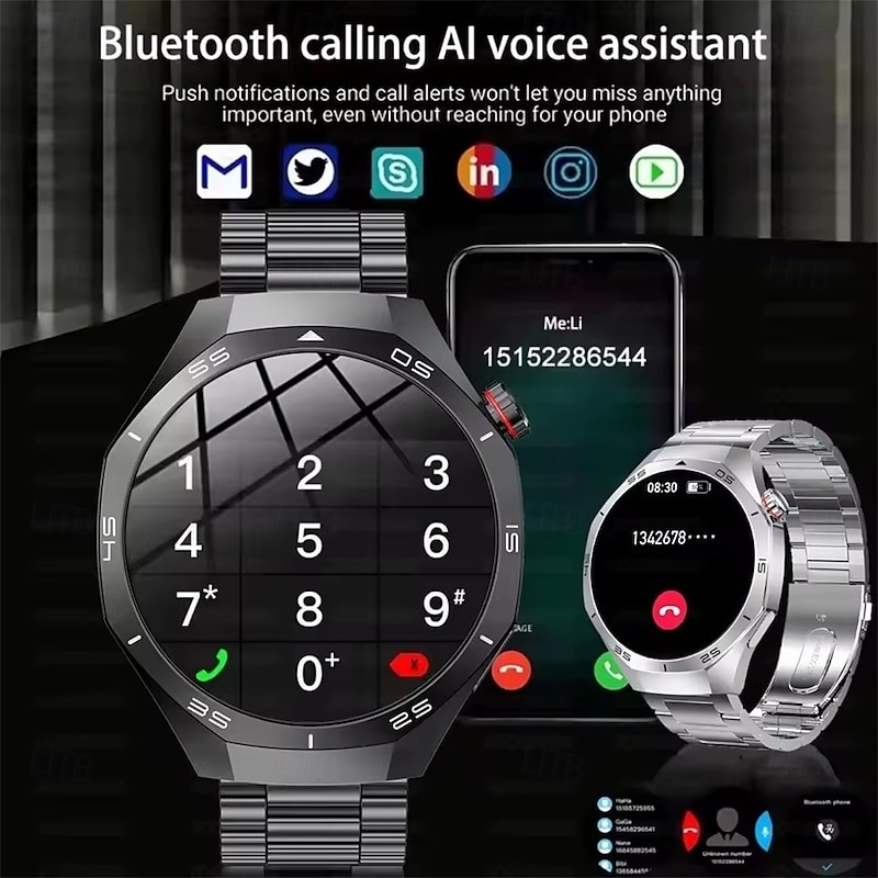 YearPeak Smartwatch - 1.53" AMOLED, Health Tracker, Bluetooth Call, Waterproof