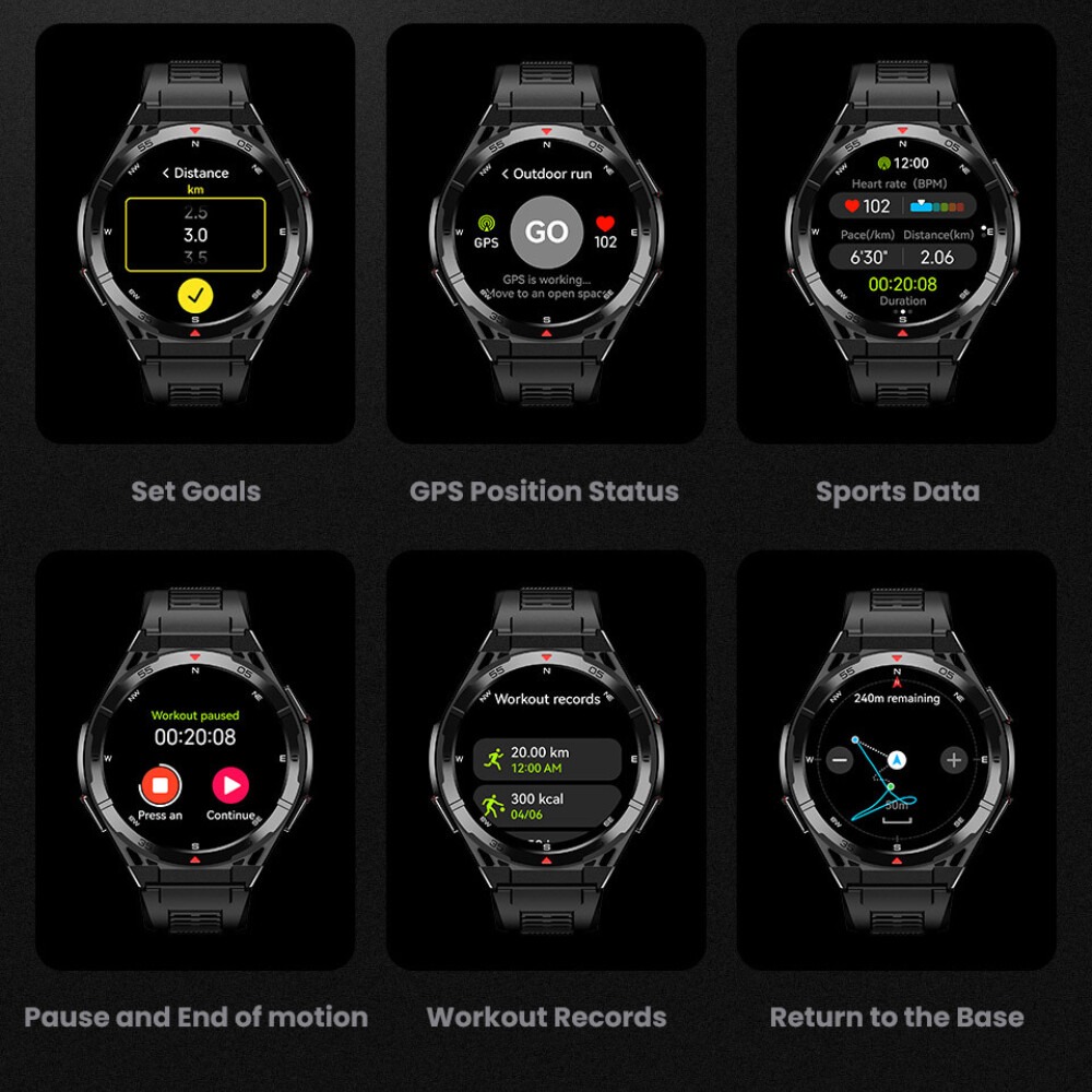 YearPeak Men's 1.43 Inch GPS Outdoor SmartWatch with AMOLED Screen, Heart Rate, Bluetooth Call & IP68 Waterproof