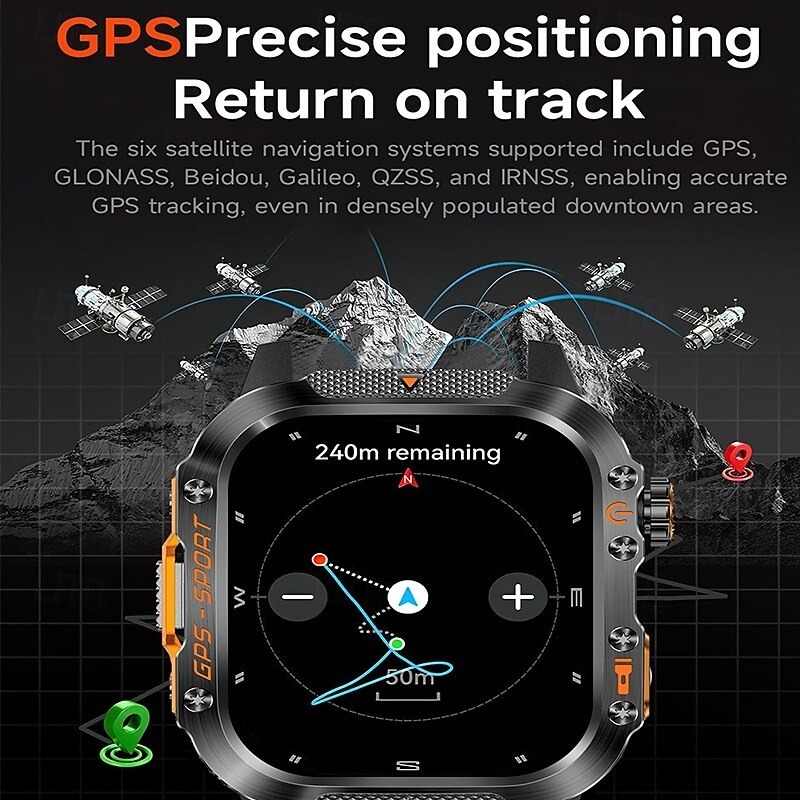 YearPeak - GPS Smart Watch - Imosi 2.01 Ultra HD, Built-in GPS, Compass, Call, 540mAh, 3ATM Waterproof