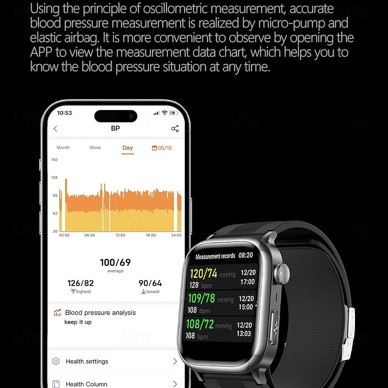 YearPeak Elderly Smartwatch – ECG, Blood Oxygen, Fall Alert, Big Screen for Seniors