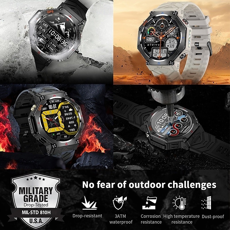 YearPeak Smartwatch with ChatGPT AI – 5ATM Waterproof, GPS, Dual-Band GNSS, Military-Grade