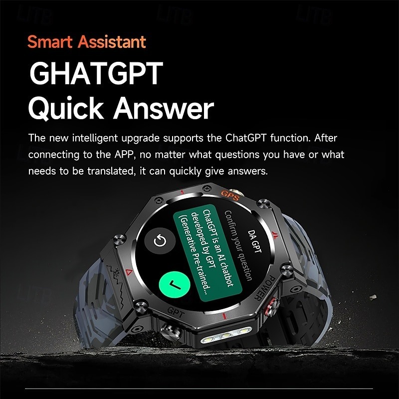 YearPeak Smartwatch with ChatGPT AI – 5ATM Waterproof, GPS, Dual-Band GNSS, Military-Grade